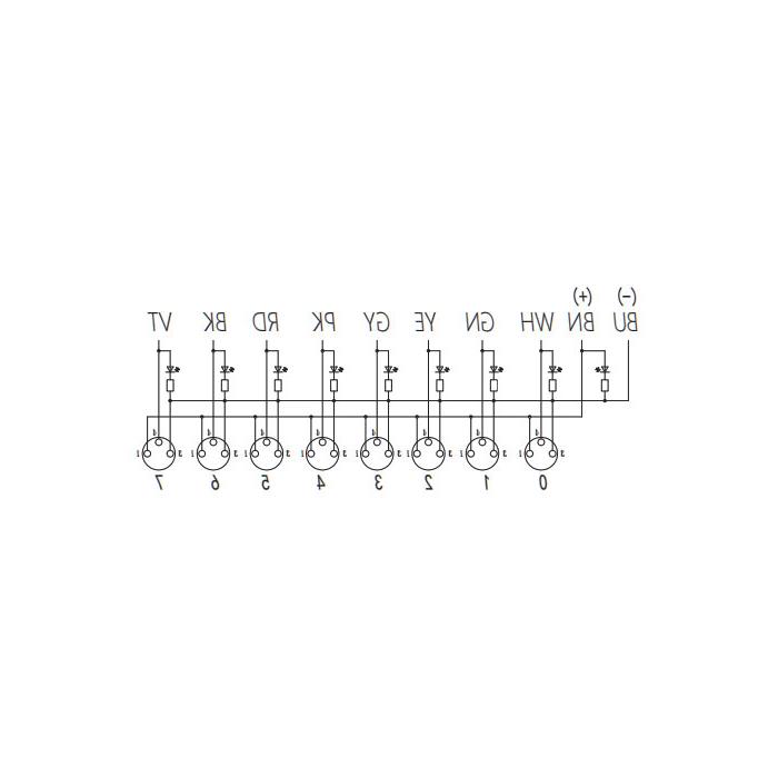 M8接线盒-单通道- PNP型 - 8端口-一体化-带LED - PUR软电缆-黑色护套- 23P881-XXX