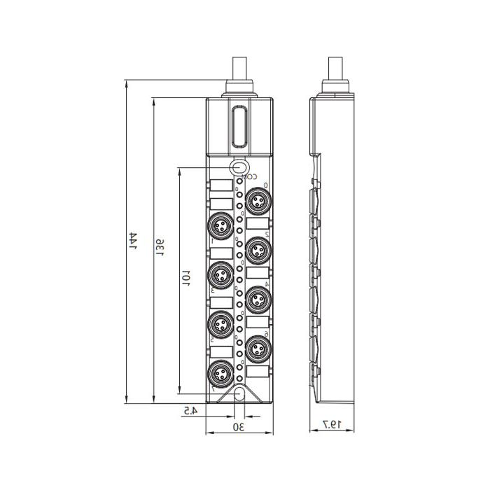 M8分线盒、单通道、PNP、8端口一体式、带LED、PUR柔性电缆、黑色护套、23P801-XXX